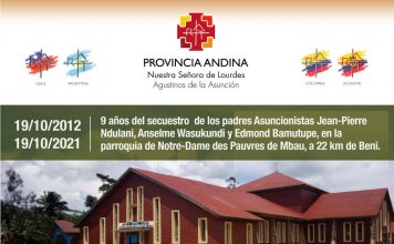 19 de octubre 2021 – 9 años del secuestro de los padres Asuncionistas Jean-Pierre Ndulani, Anselme Wasukundi y Edmond Bamutupe, en la parroquia de Notre-Dame des Pauvres de Mbau, a 22 km de Beni.